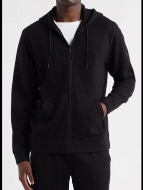 NWT Zella Men’s Waffle Knit Zip Up Hoodie Black Large